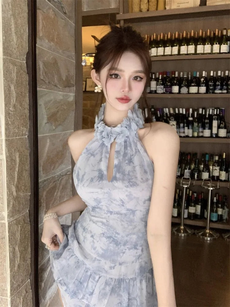 Ezgaga Sexy Two Piece Sets Women Tank Tops Ruffles Hollow Out Shirts Sweet Mini Skirts Spring Summer Vintage Suits Casual