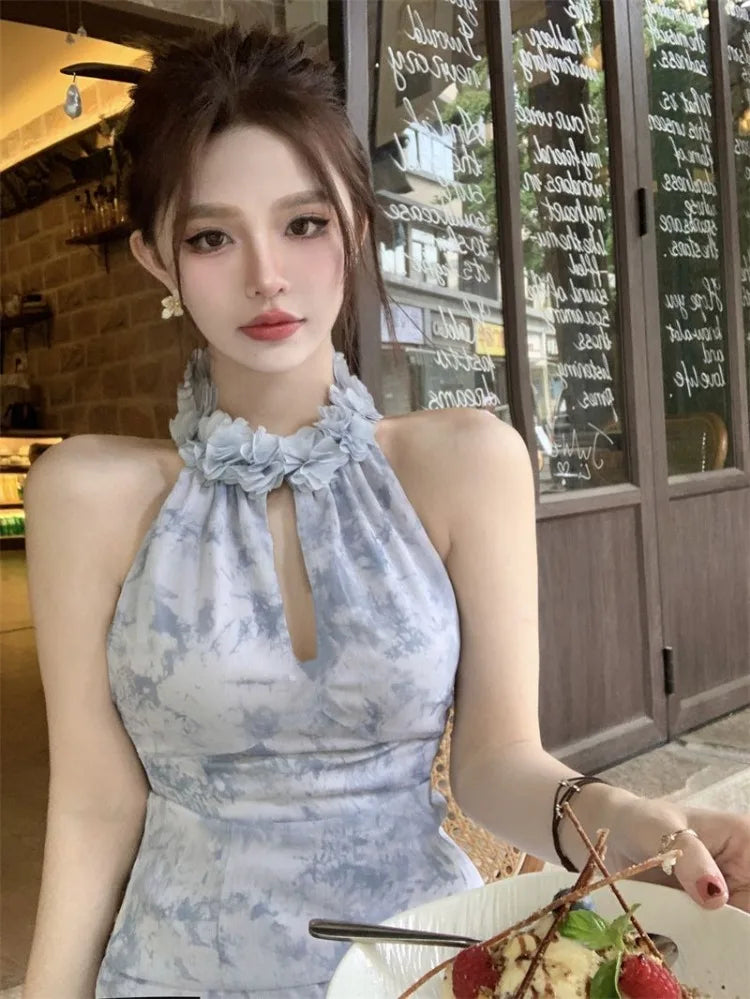 Ezgaga Sexy Two Piece Sets Women Tank Tops Ruffles Hollow Out Shirts Sweet Mini Skirts Spring Summer Vintage Suits Casual