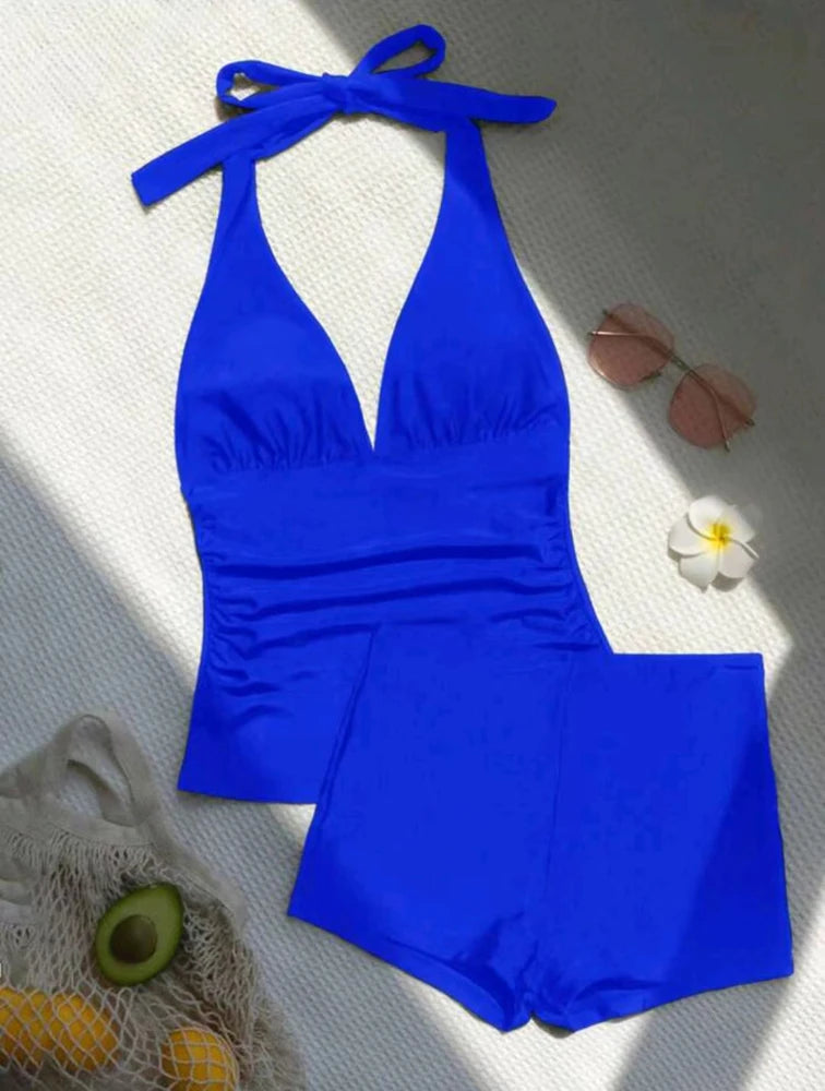 New Summer Swimsuit Women Push Up Swimming Suit Shorts Tops Set Bathing Suit High Waist Beachwear Monokini Swimwear Women