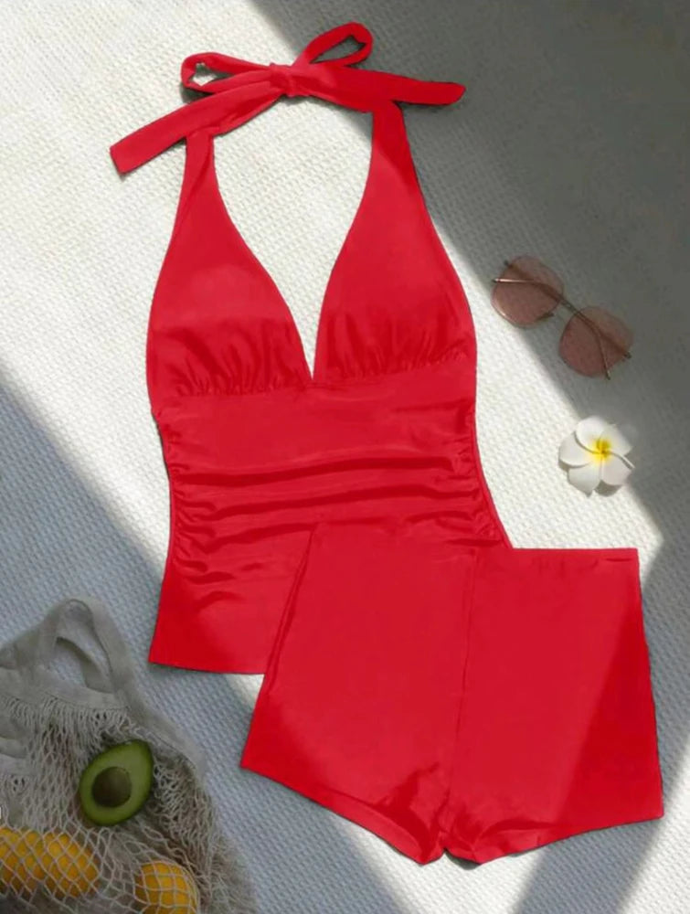 New Summer Swimsuit Women Push Up Swimming Suit Shorts Tops Set Bathing Suit High Waist Beachwear Monokini Swimwear Women